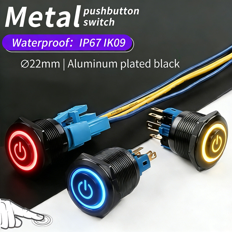 22mm SPDT IP65Aluminum Alloy High Head Ring Power Symbol Led Button Power Switch