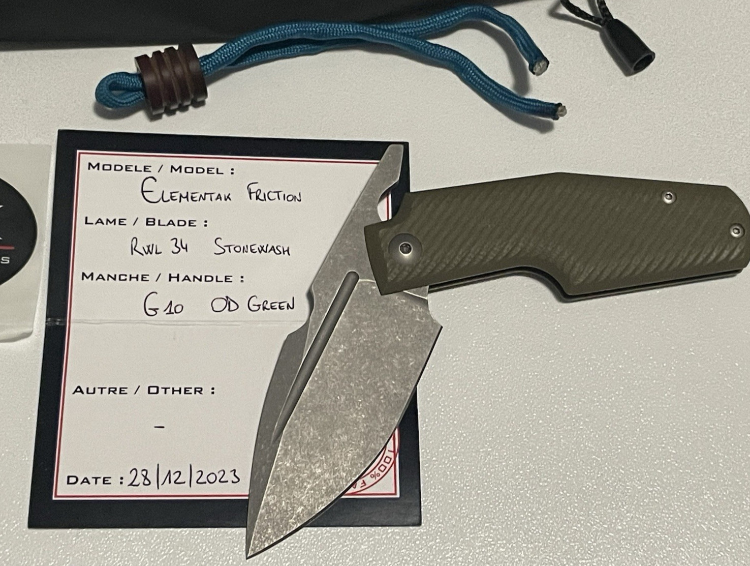 Grind Tactical Knives(GTK) Custom Elementak Friction Folder With RWL34/Green G10