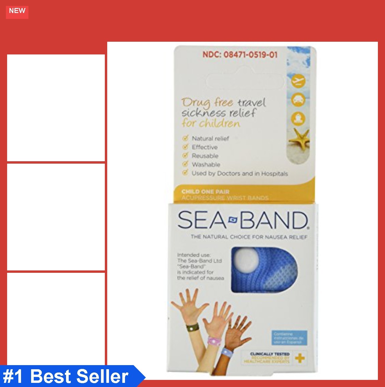 Child Wristband Motion Sickness Relief Acupressure Band Nausea Natural One Pair