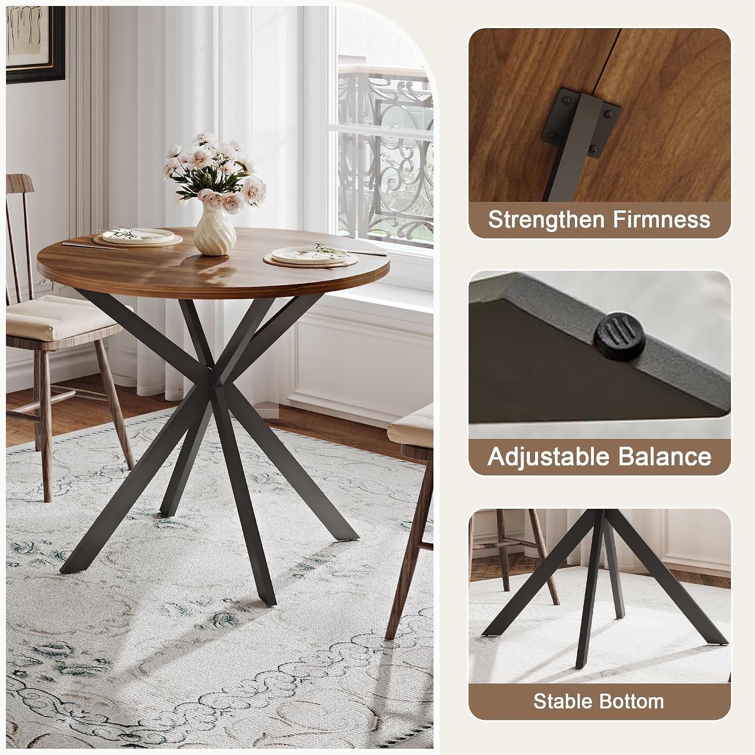 Versatile 31.5 Inch Round Walnut Kitchen Table | Seats 2-4 | Easy to Assemble