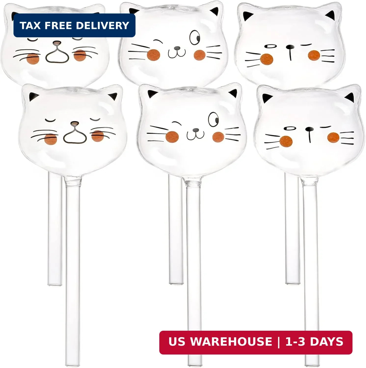 SOUJOY 6 Pieces Self Watering Bulb, Glass Plant Watering Globes, Hand Blown Cat