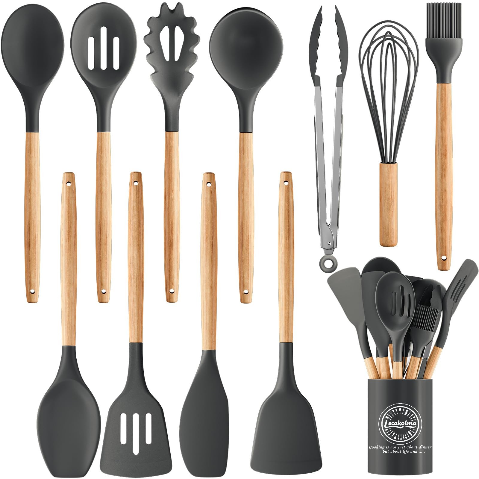 12 PCS Silicone Cooking Kitchen Utensils Set Nonstick 446F Cookware Gray