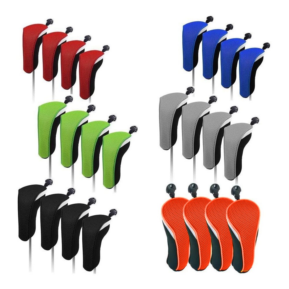 4 Pack Golf Club Head Covers Set w/ Interchangeable No.Tags for Hybrid & Utility