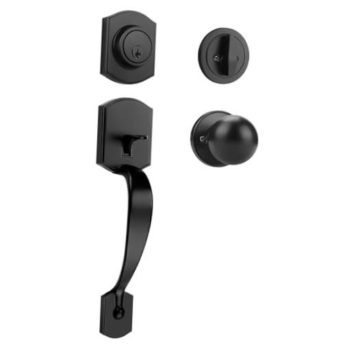 Matte Black Front Door Lock Set - Door Knob + Deadbolt Lock - Exterior Handle