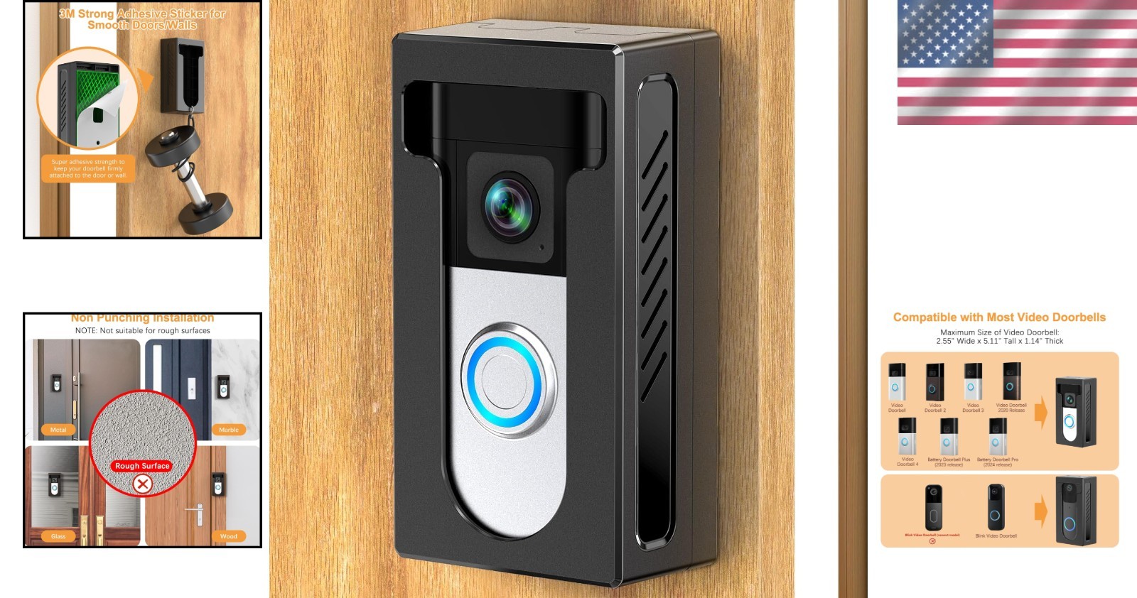 No Drill Adhesive Mount for Ring/Blink Video Doorbells - Effortless Security