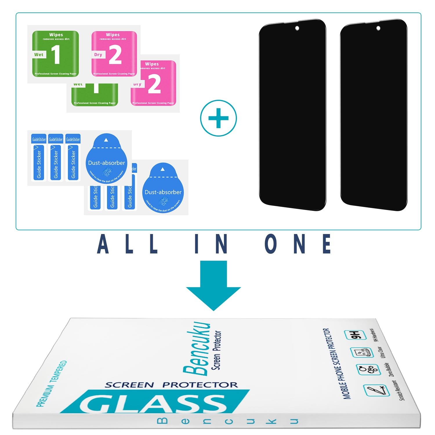 Bencuku (2 Pack) Privacy Screen Protector for iPhone 16 6.1", Black-iPhone 16