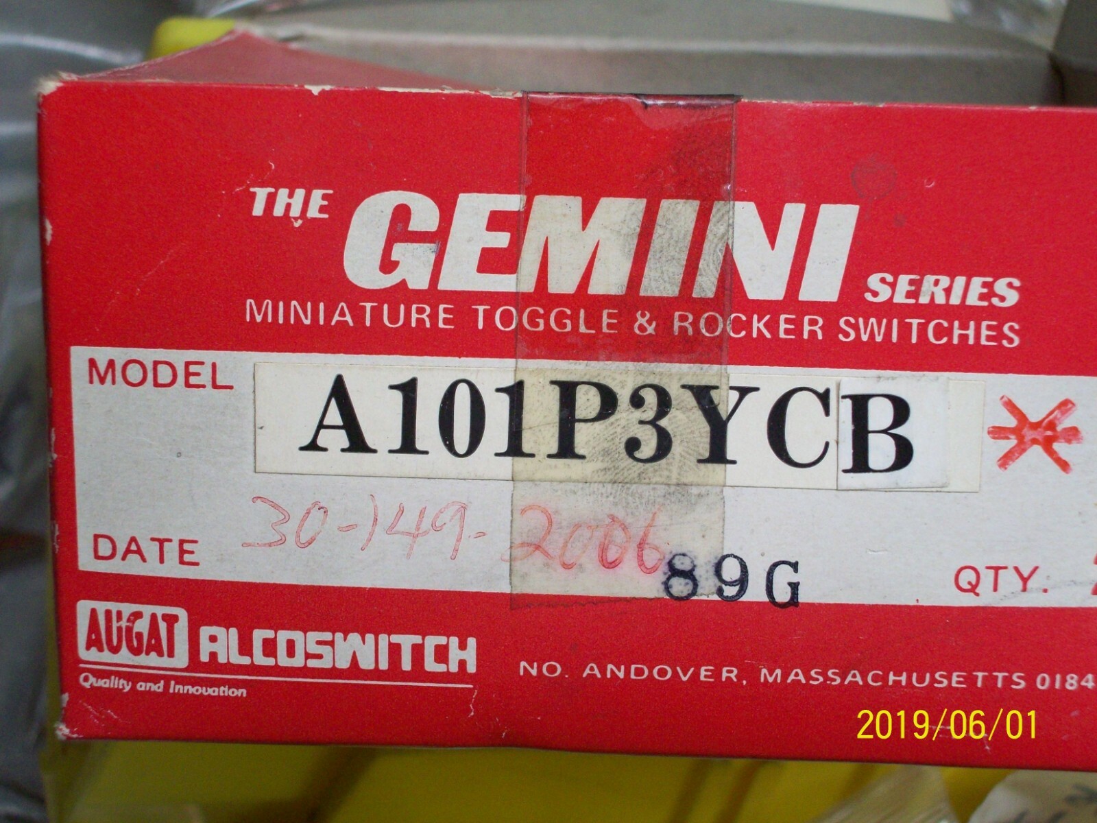 (2) ALCOSWITCH A101 Toogle Switch 0.4A A101P3YCB