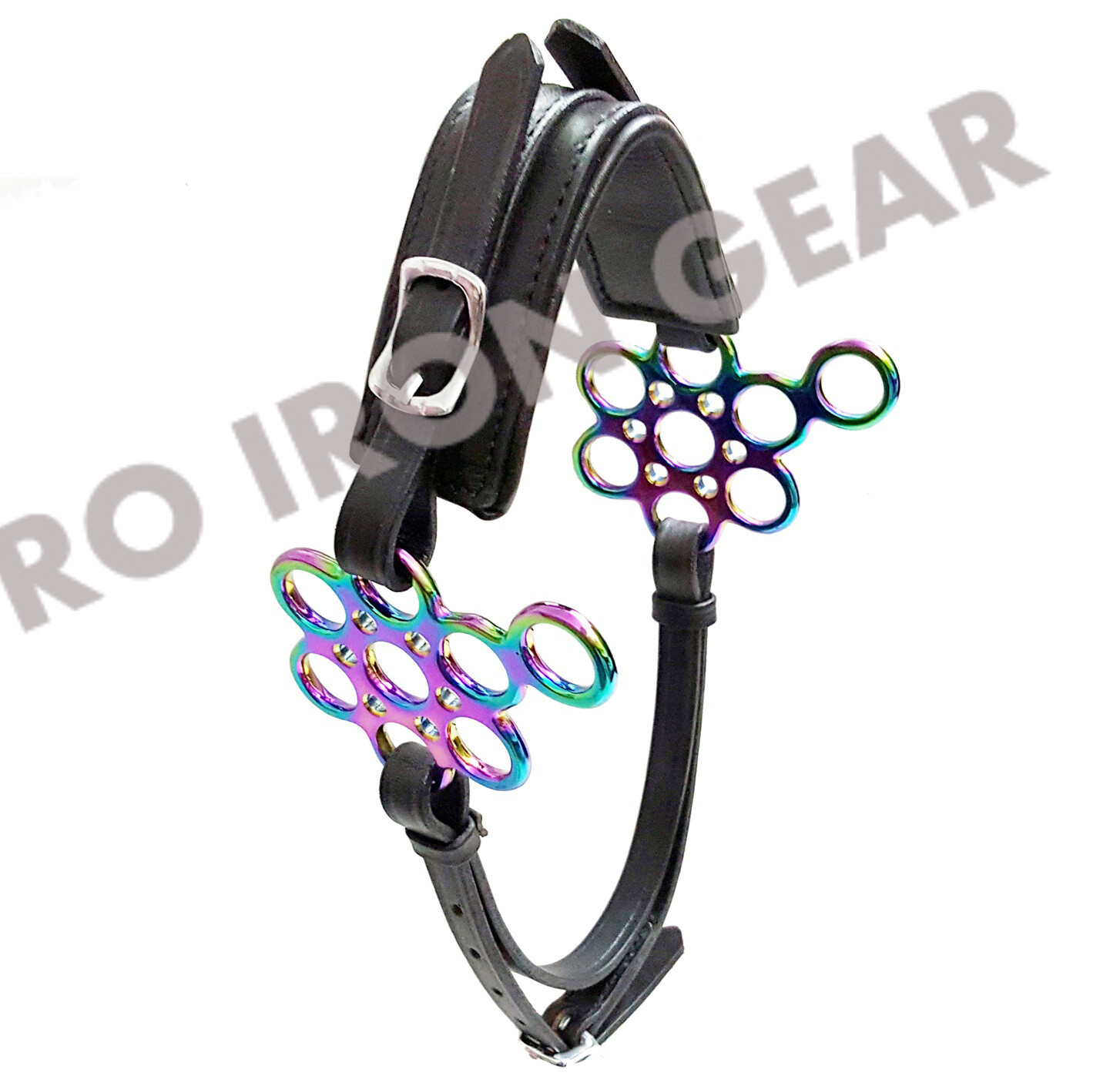 Rainbow Hackamore Bitless Horse Bit English Western Adjustable Leather (BLACK)