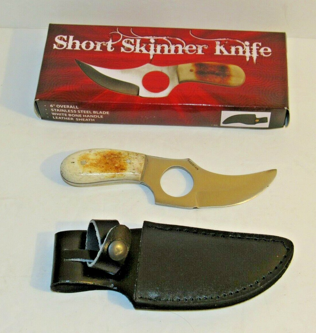 Pakistan Fixed Blade Knife New Short Skinner w/ Leather Sheath  202989-BO