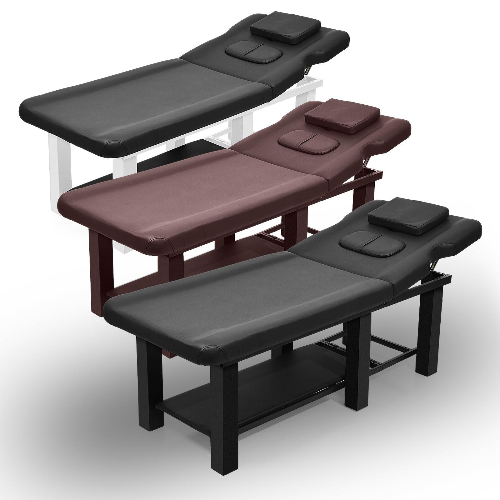 Stationary Massage Table Adjustable Backrest Open-Chest Facial Bed Headrest Spa