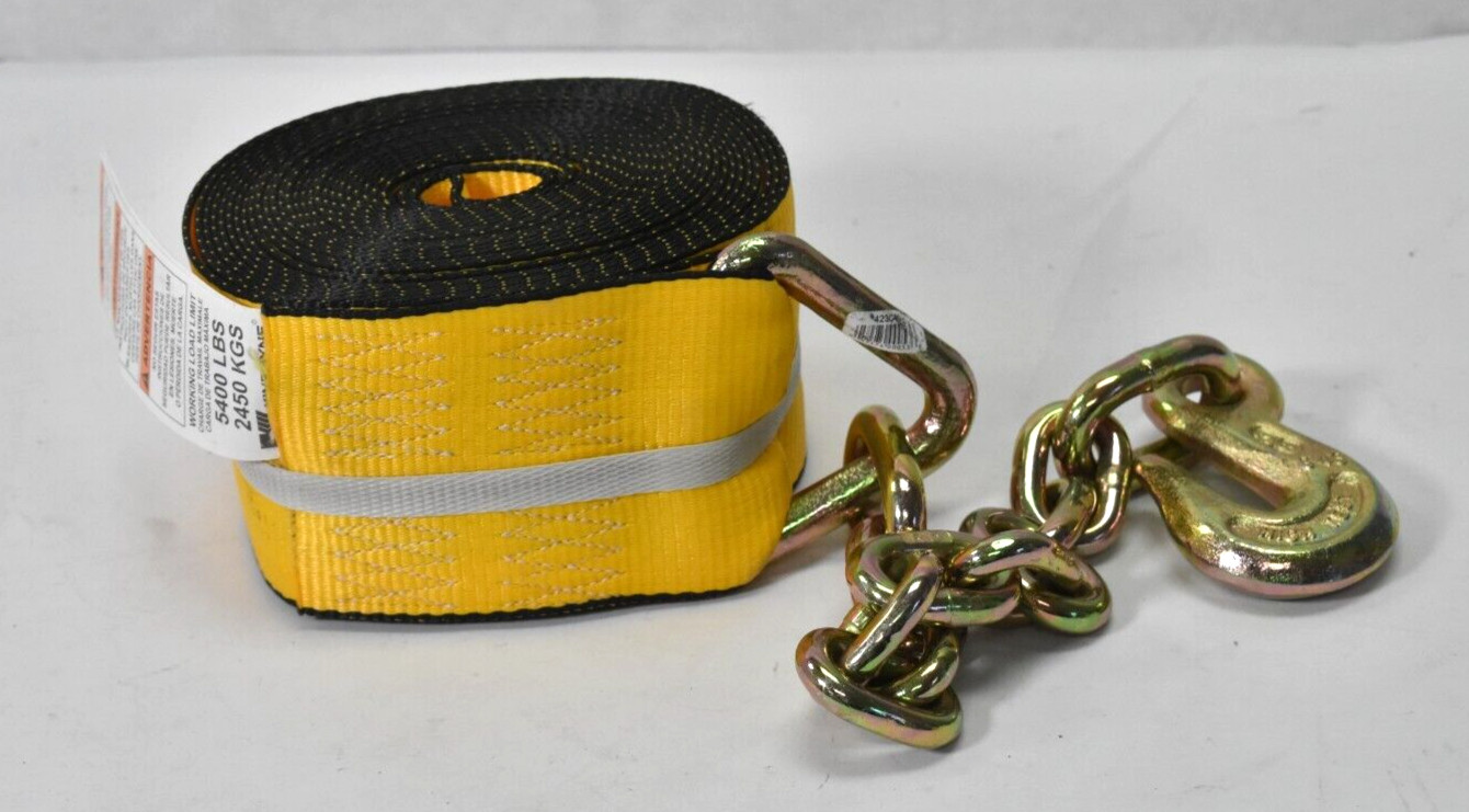 Kinedyne Winch Strap 30' x 4" w Chain Anchor Zinc Plated Gold 423040GRA