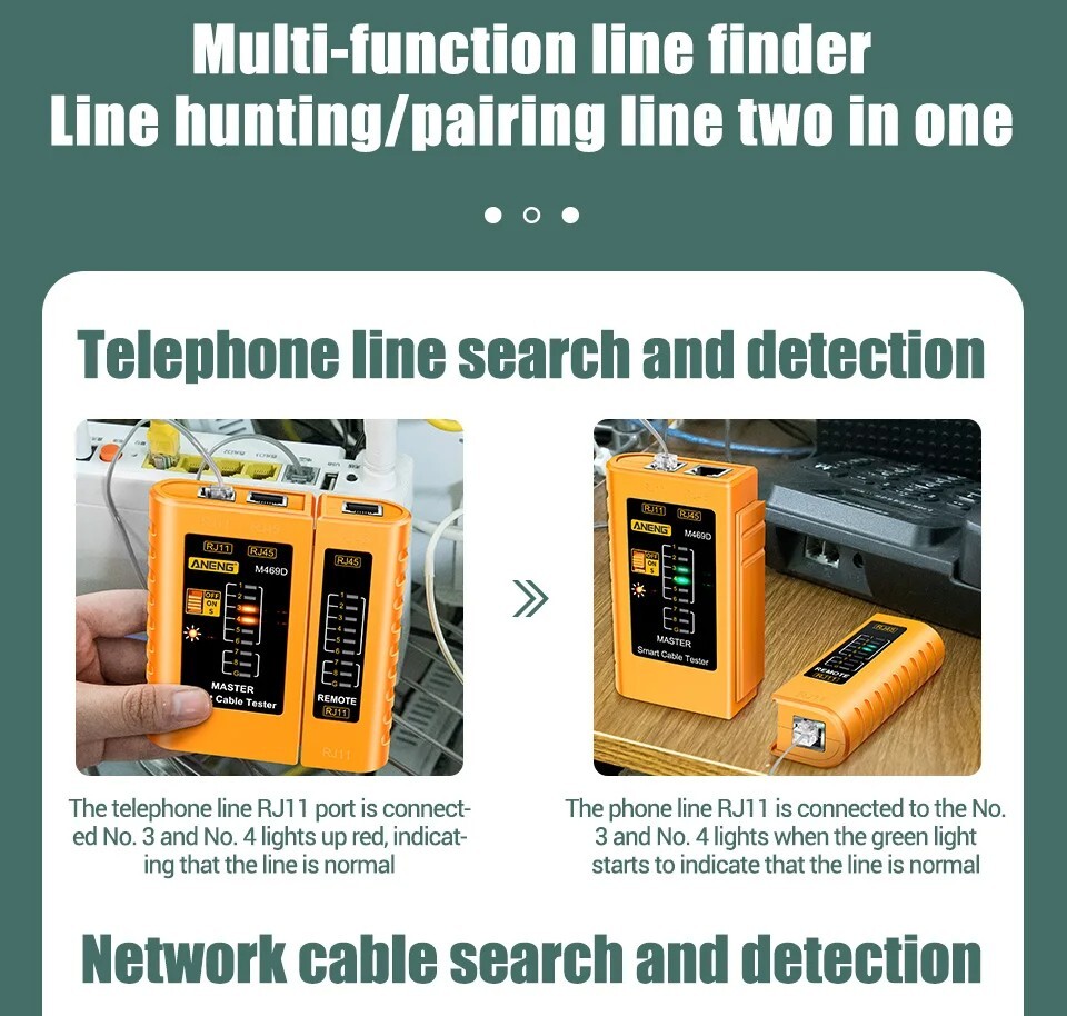 ANENG M469D RJ45 Network Cable Tester Ethernet Line Wire Remote Continuity USB