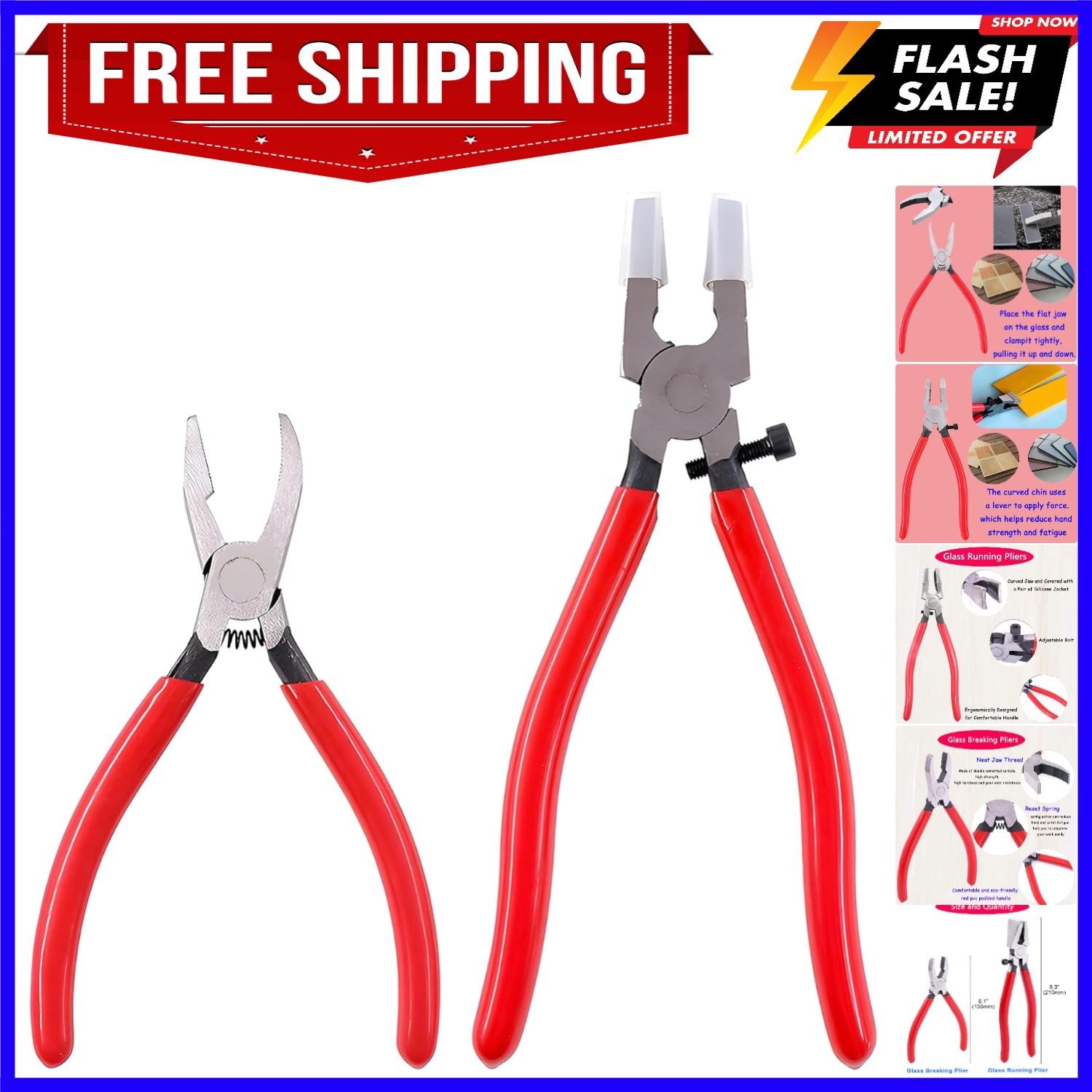 Glass Running and Breaker Pliers Set, 2-Piece, Rubber Tips,  Glass Running Br...