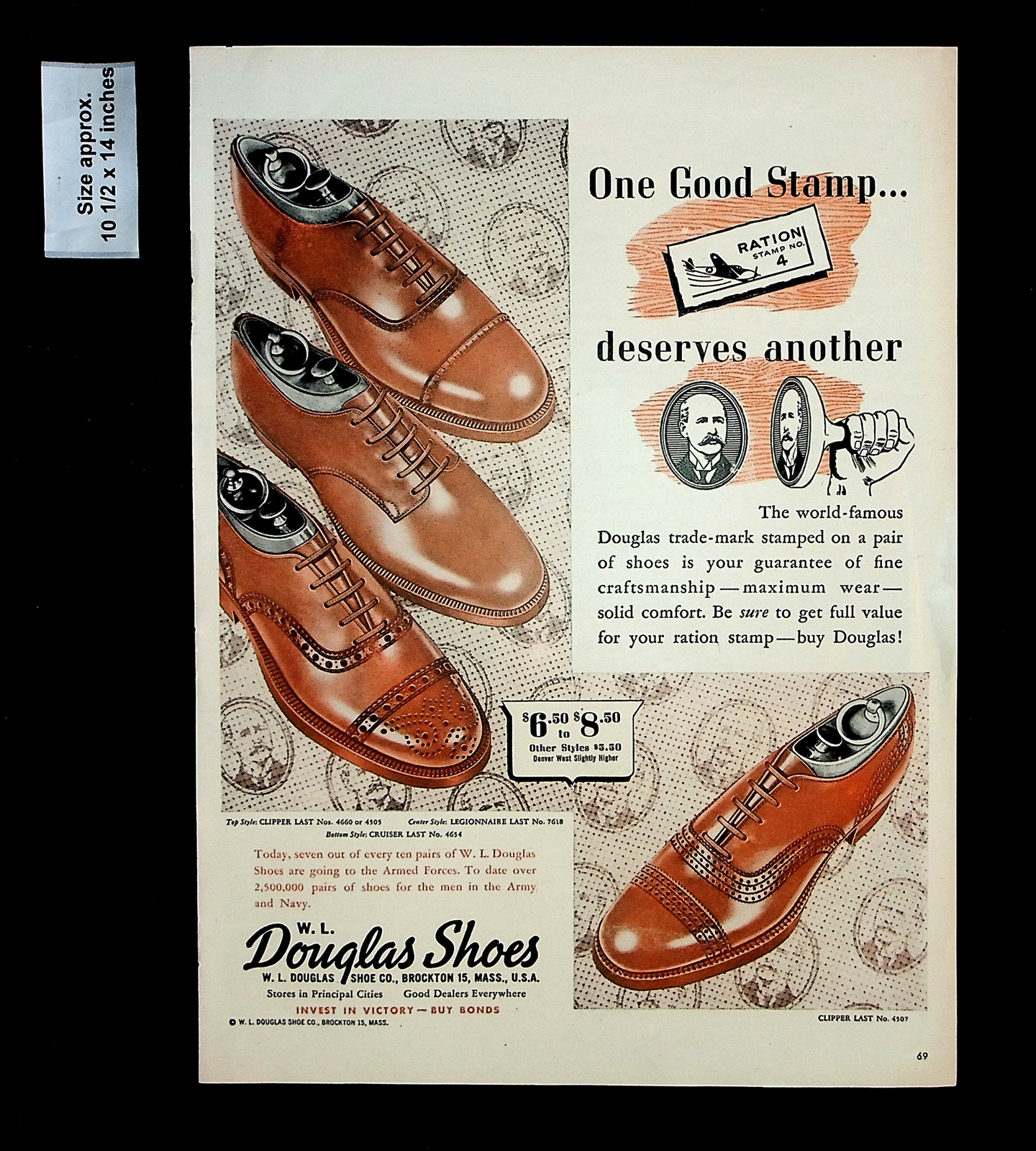 1945 W.L. Douglas Shoes Leather Armed Forces Clothing Vintage Print Ad 34228