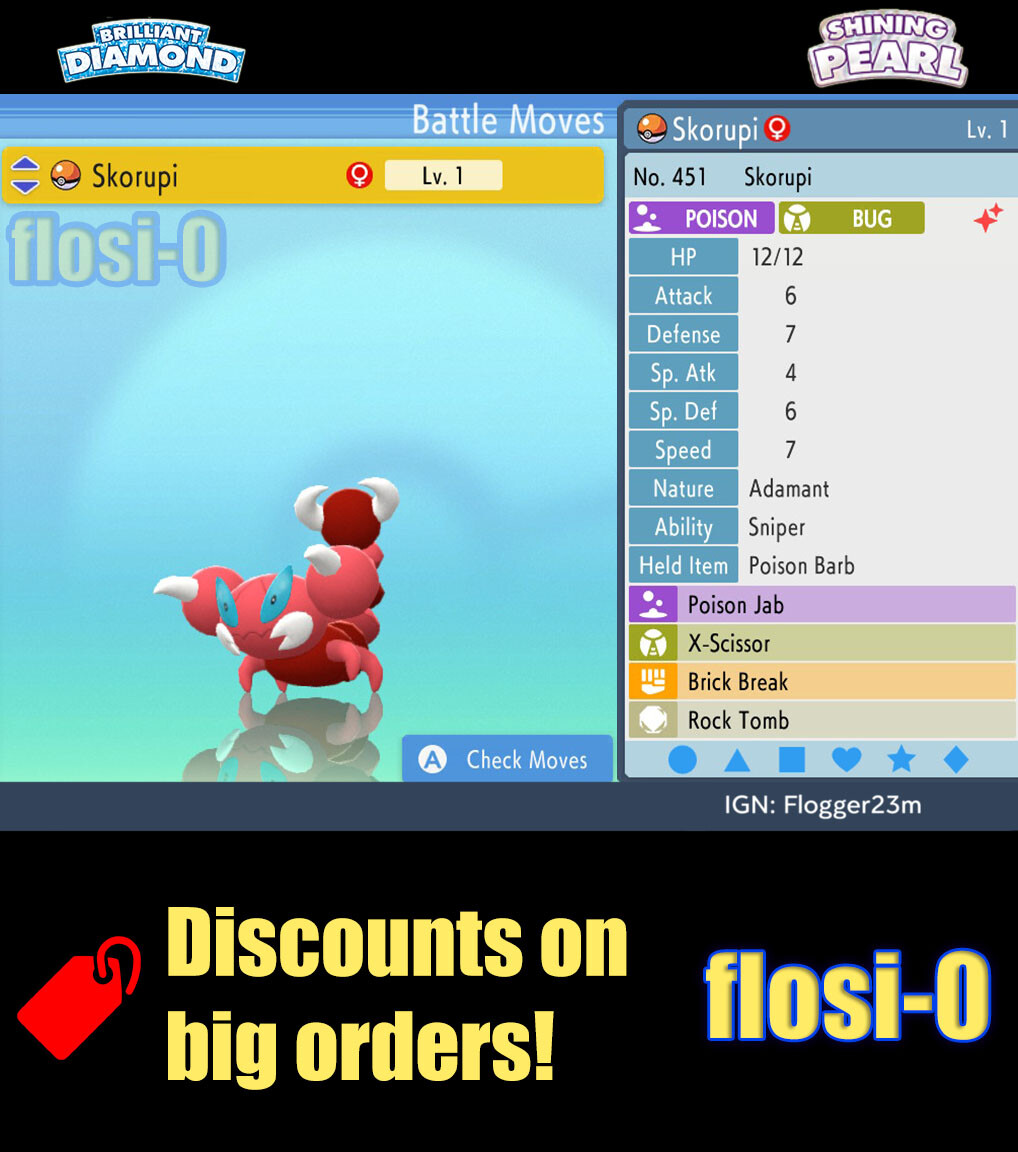 6IV Shiny Skorupi Pokemon Brilliant Diamond and Shining Pearl