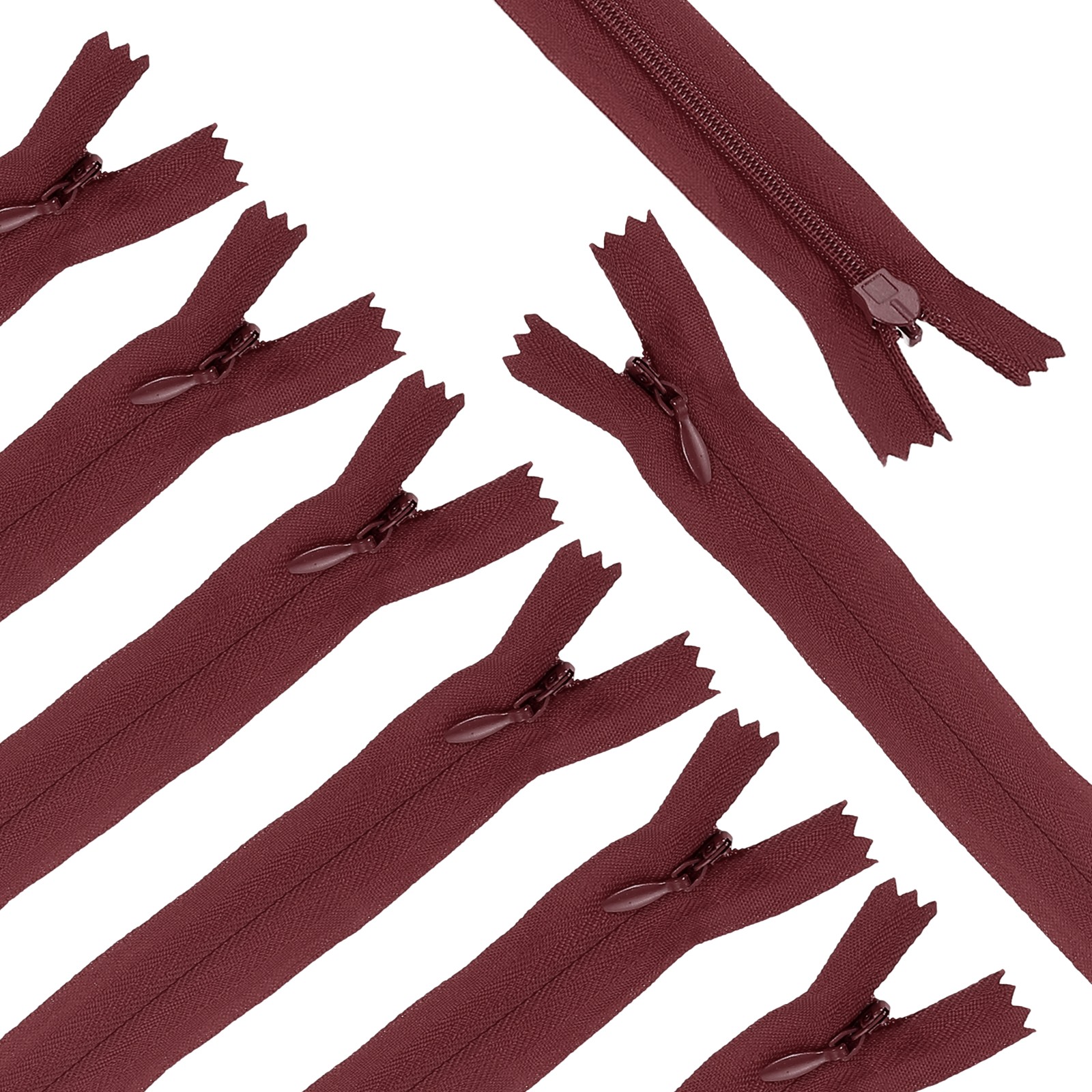 10Pcs 20" Nylon Coil Zippers, #3 Closed End Jacket Zippers, Wine Red