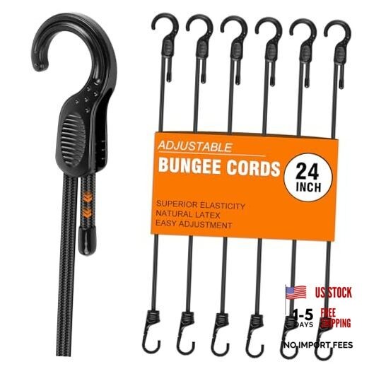 Adjustable Bungee Cords with Hooks 6 PCS Elastic Bungee Straps Easily 24 Inch