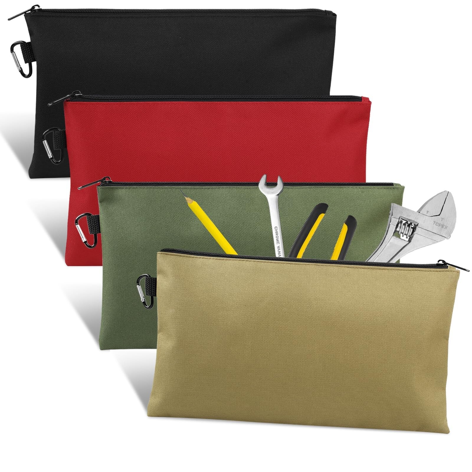 4 Pack Tool Bag, Premium Tool Pouch Zipper Bag, 12" Tool Pouch with Zipper, M...