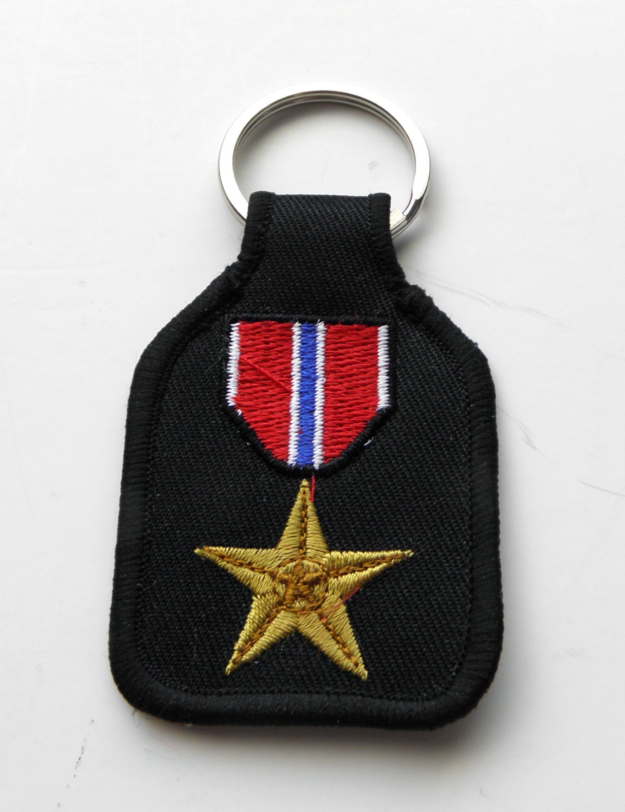 BRONZE STAR US MILITARY EMBROIDERED KEY CHAIN KEY RING 1.75 X 2.75 INCHES