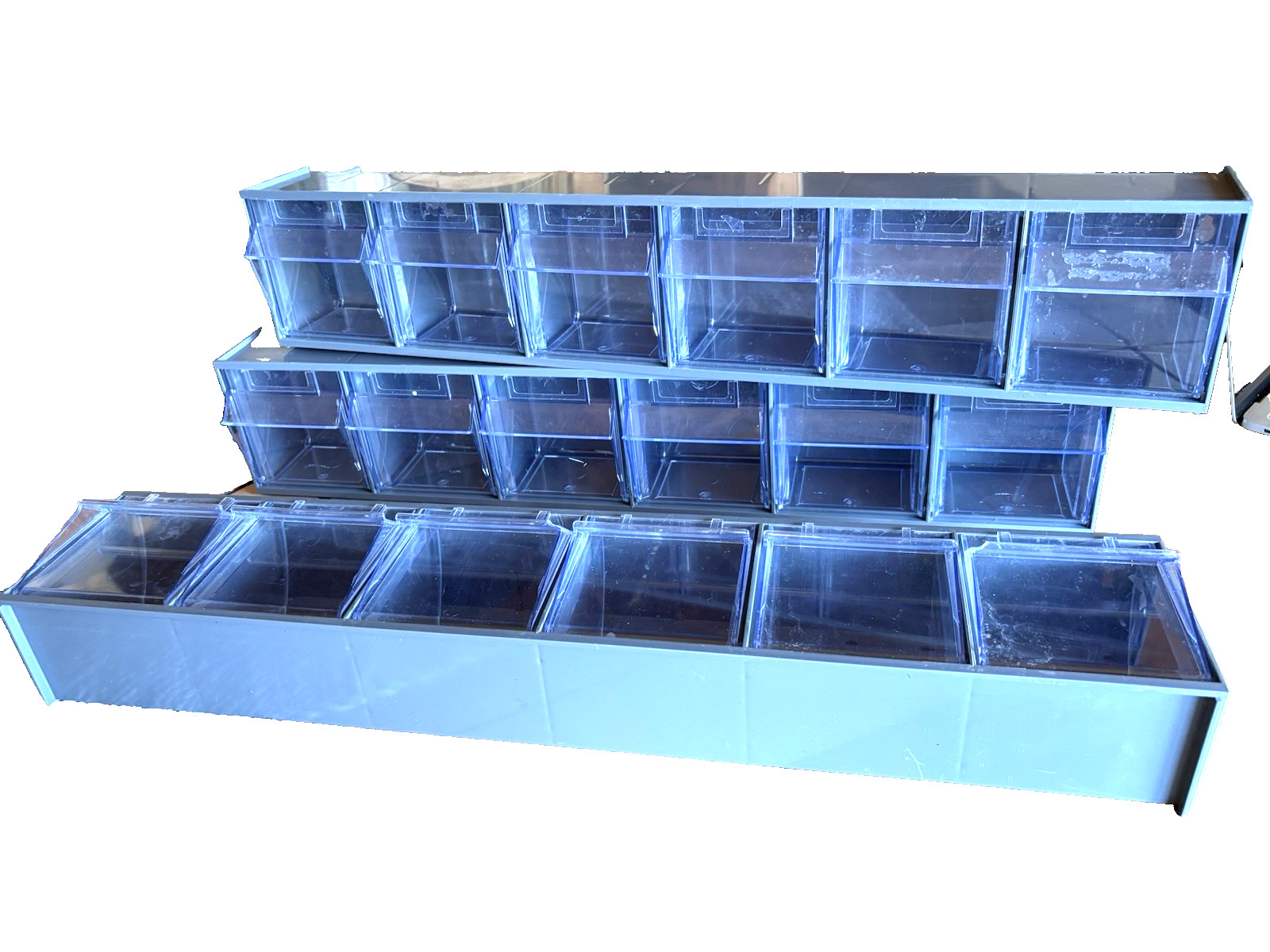 3 Quantum 24” Storage Systems Qtb306gy Plastic Tip-Out Bin Gray shop organizer