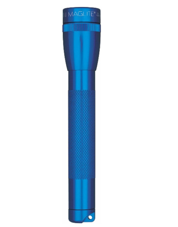 Blue Maglite Mini Flashlight Compact Durable Waterproof Adjustable Beam Twist Aa