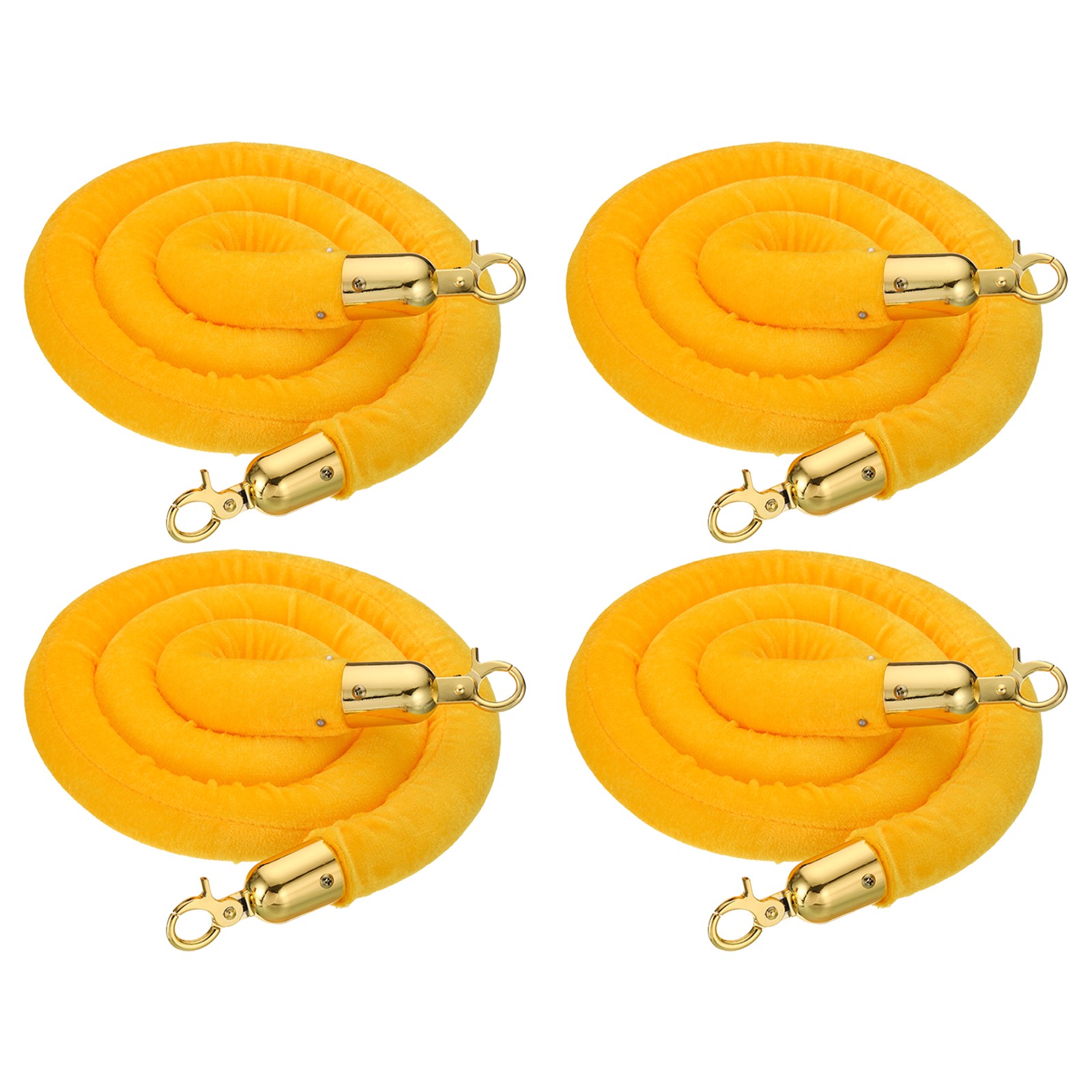 4PCS 5 Feet Yellow Velvet Stanchion Rope Crowd Control Barrier Rope, Golden