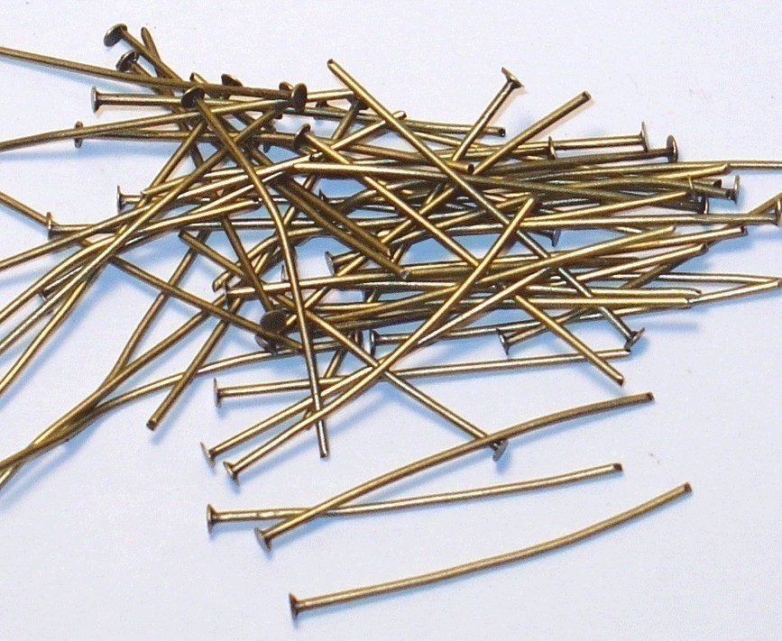 250 pcs of Antiqued Brass headpin 2 inch long - 22 gauge