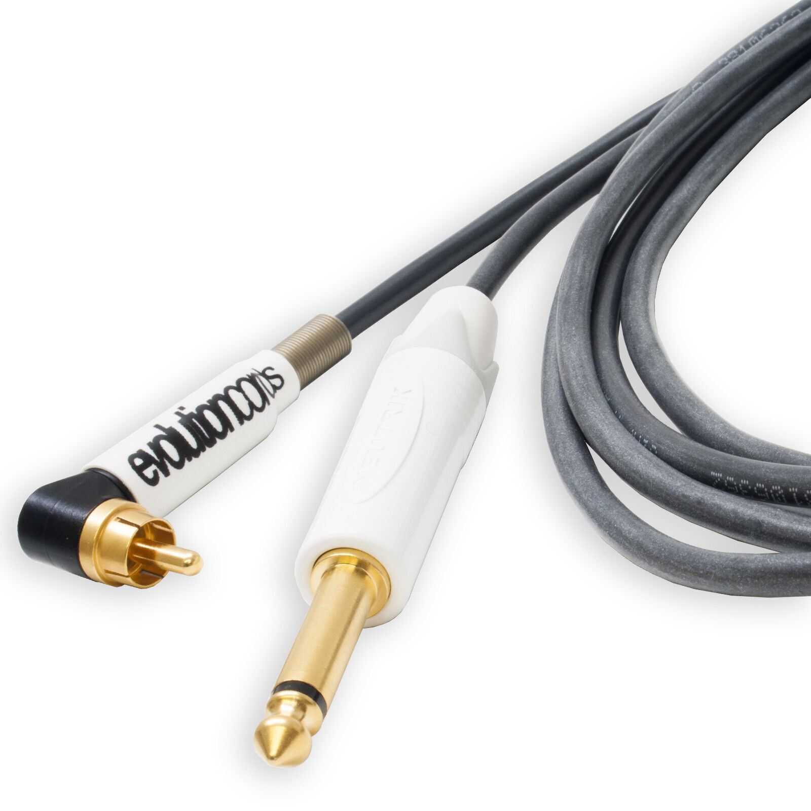 Evolution Angled RCA Tattoo Cord to 1/4" Jack. Silicone Twin Core MEDUSA Cable