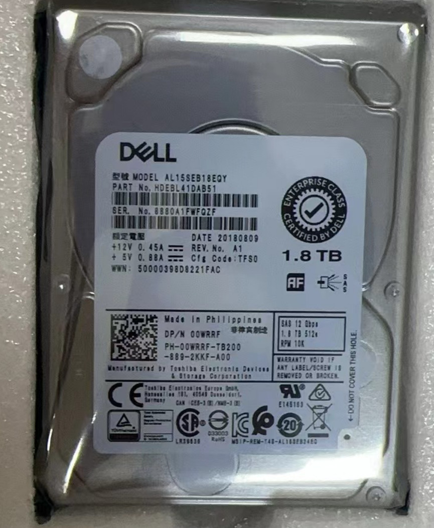 New Dell  1.8TB 10K 12Gbps SAS 2.5'' 512e HDD Hard Drive  00WRRF 0WRRF