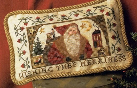 Wishing Thee Merrines Christmas Noel Santa Cross Stitch Pattern Sampler Home