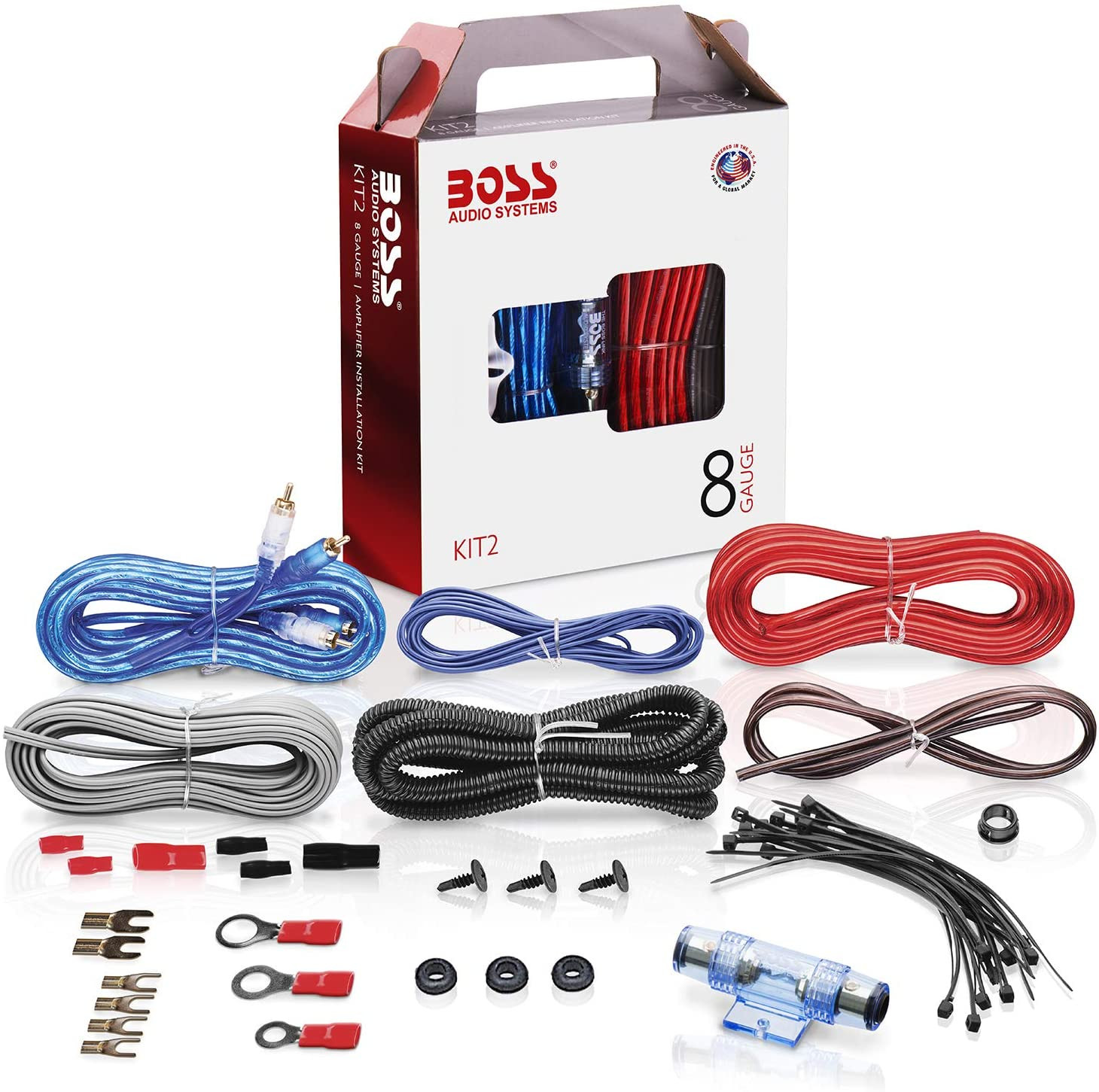 KIT2 8 Gauge Complete Car Amplifier Installation Wiring Kit with Power Cables, G
