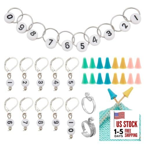 Knitting Row Counter Chains Kits, Including 10Pcs Number Beads Stitch Markers