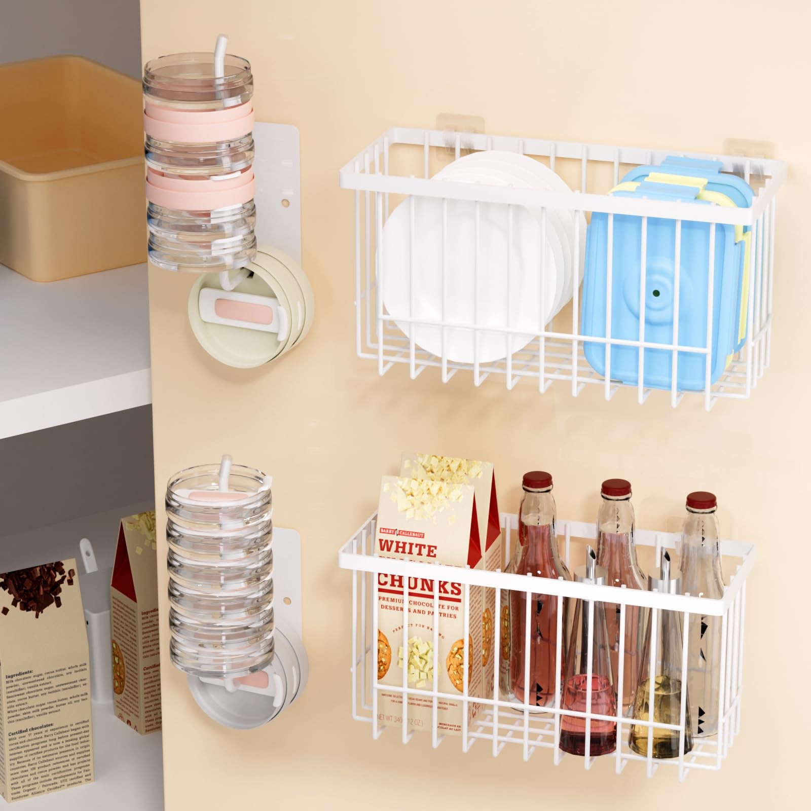 4 Pack Adhesive Cabinet Door Organizer - Tumbler Lid 4 Pack, White