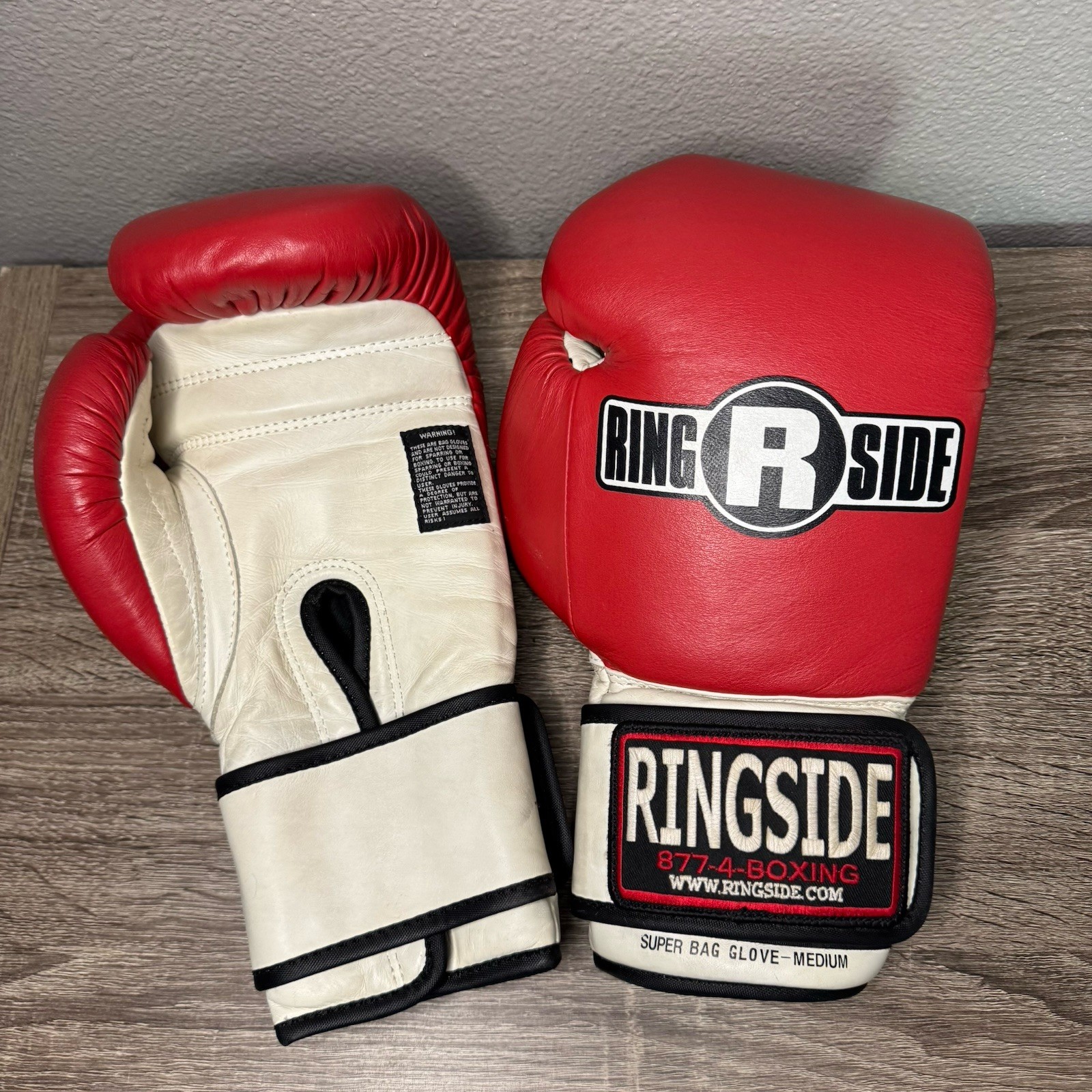 Ringside Super Bag Glove Medium Red White Hook And Loop Boxing Training