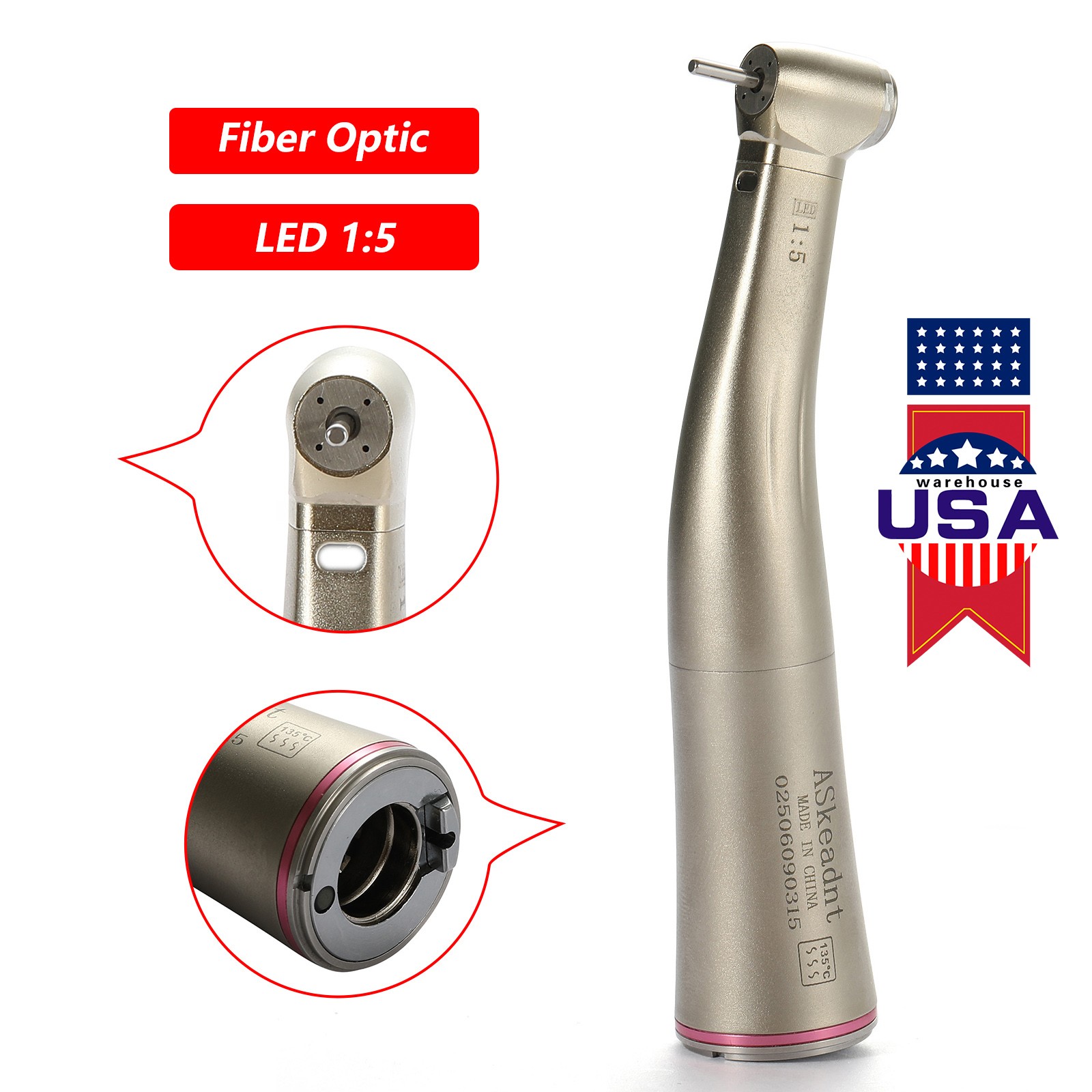 Dental LED Light 1:5 Increasing Contra Angle Handpiece Fit NSK ASkeadnt fo