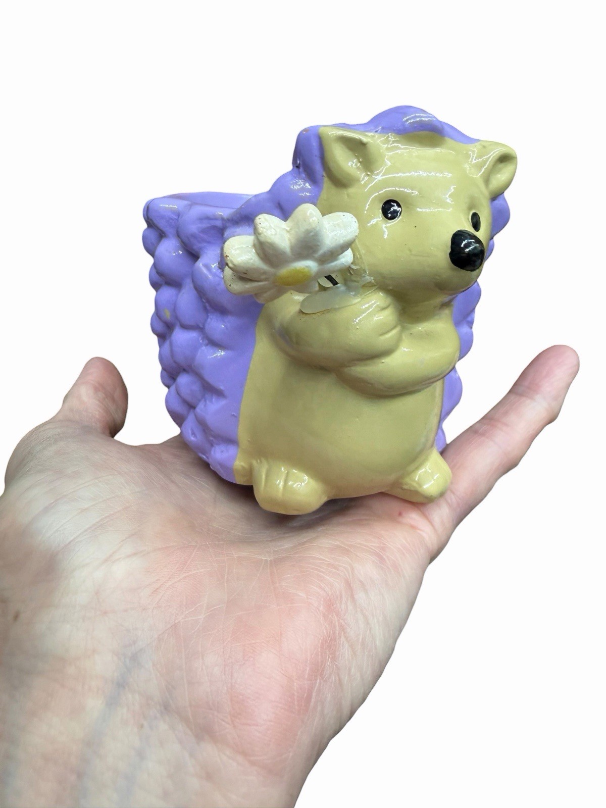 Hand Painted Ceramic Hedgehog Votive / Planter Succulents Cactus Plants Purple