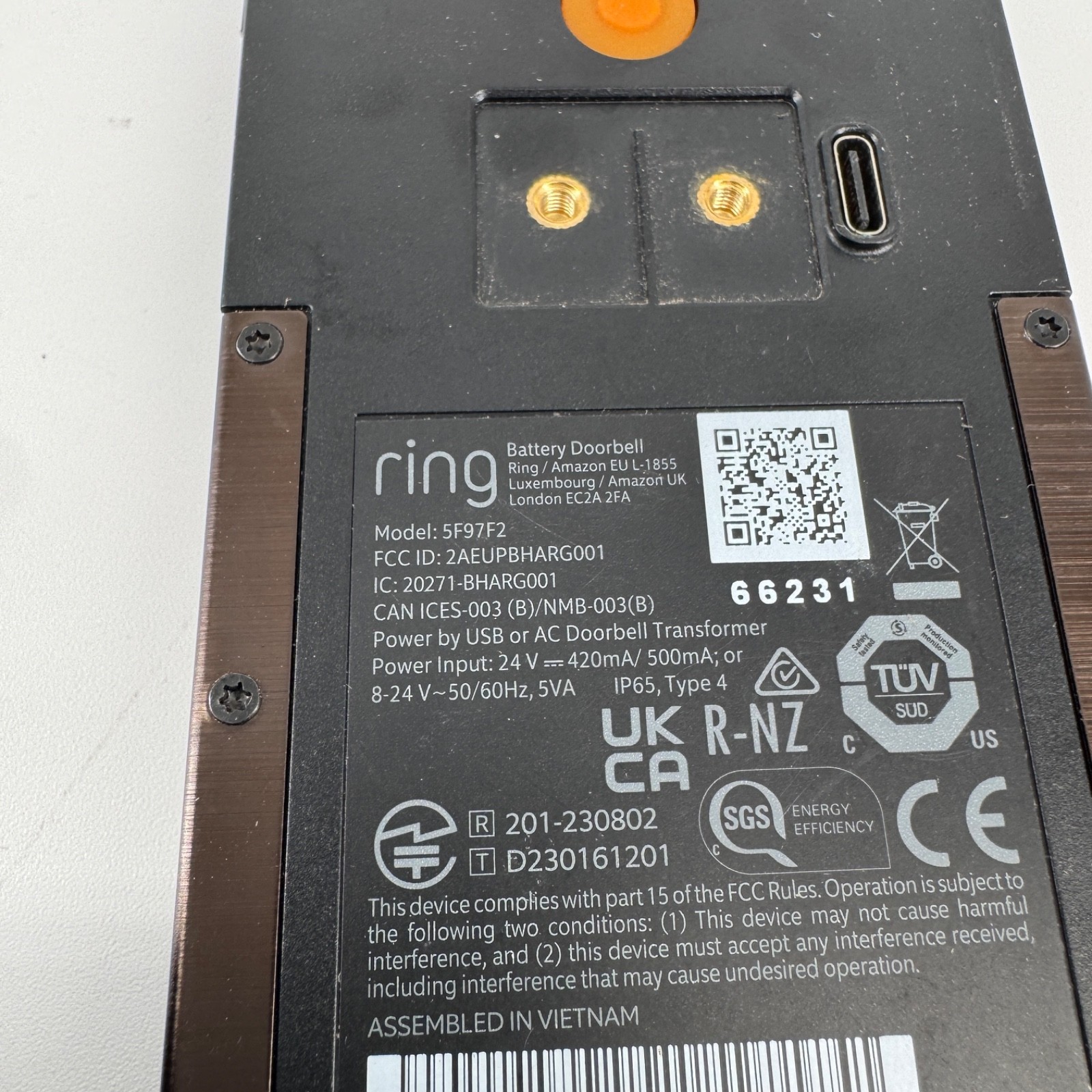 Ring Battery HD Video Doorbell 5F97F2 - Bronze