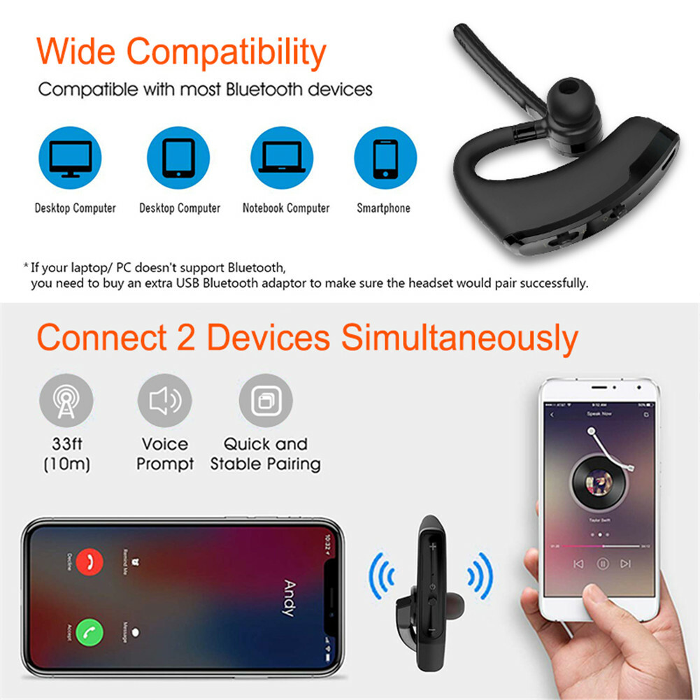 Noise Canceling Bluetooth Earphone Wireless Headset Trucker Earpiece for Calling