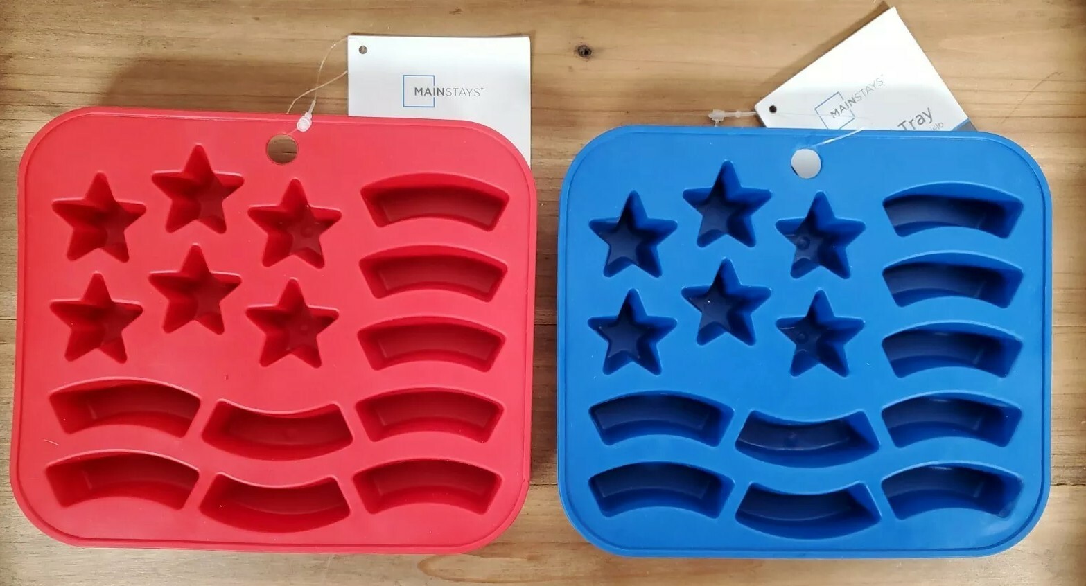 USA Flag Stars & Stripes Silicone Mold Ice Cube Tray Red & Blue - Lot of 2 NEW