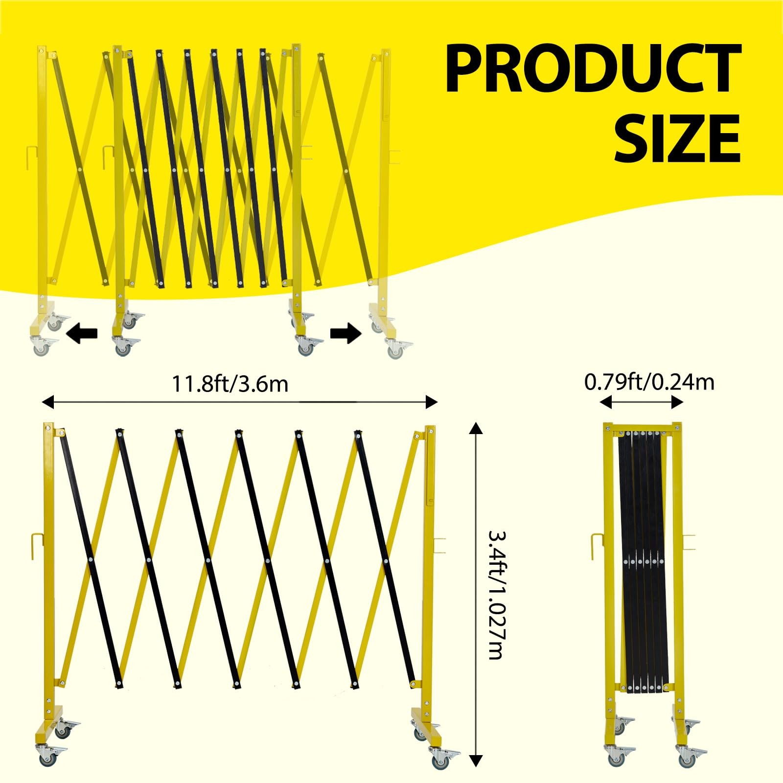 Guard Retractable Fence 11FT Long Folding Security Gate Casters Driveway 1PC