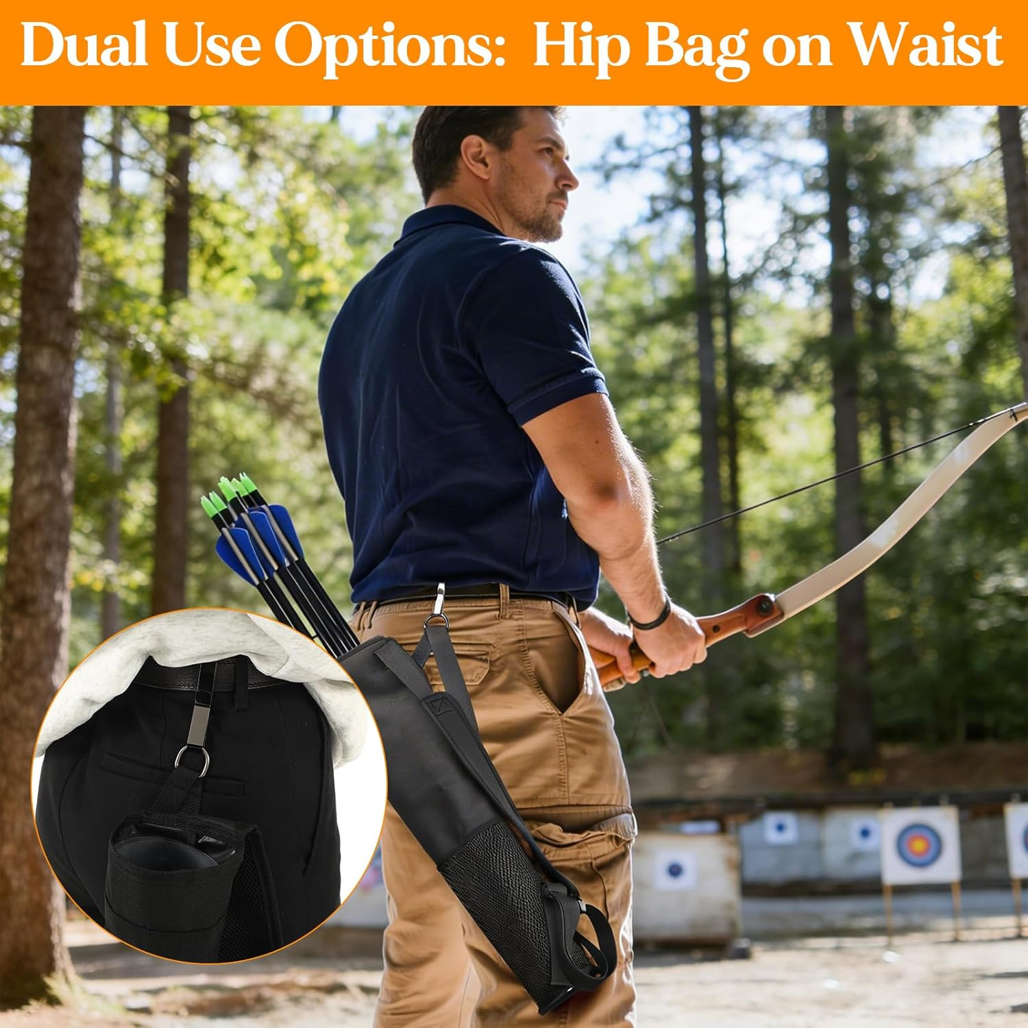 Adjustable Back Archery Quiver or Compound Recurve Bow - Lightweight Foldable Ar