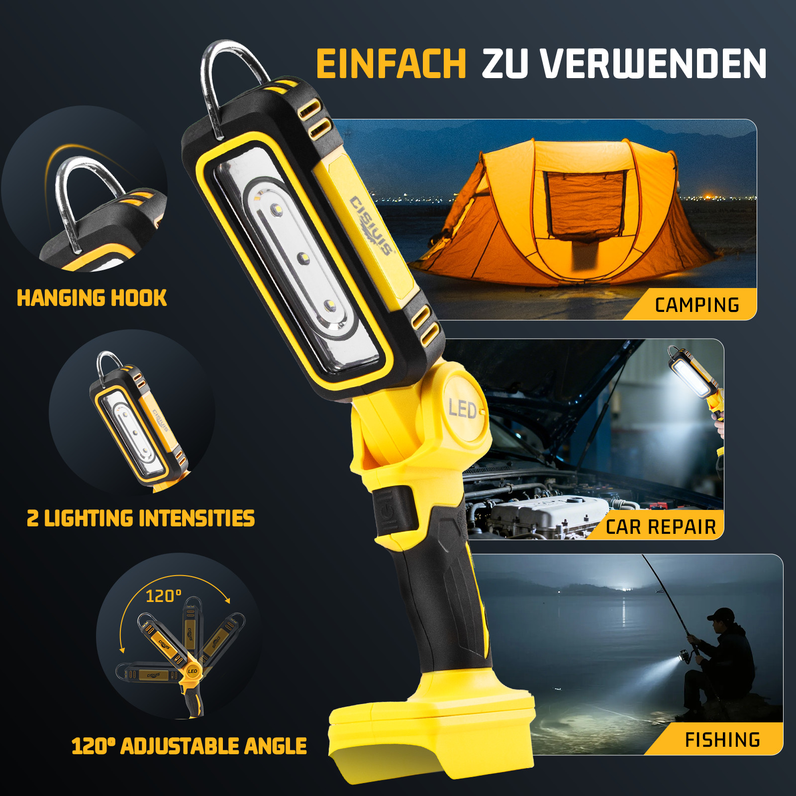 LED 30W 3000LM Flashlight Work Light Powered For DeWalt 20V Li-ion Battery.