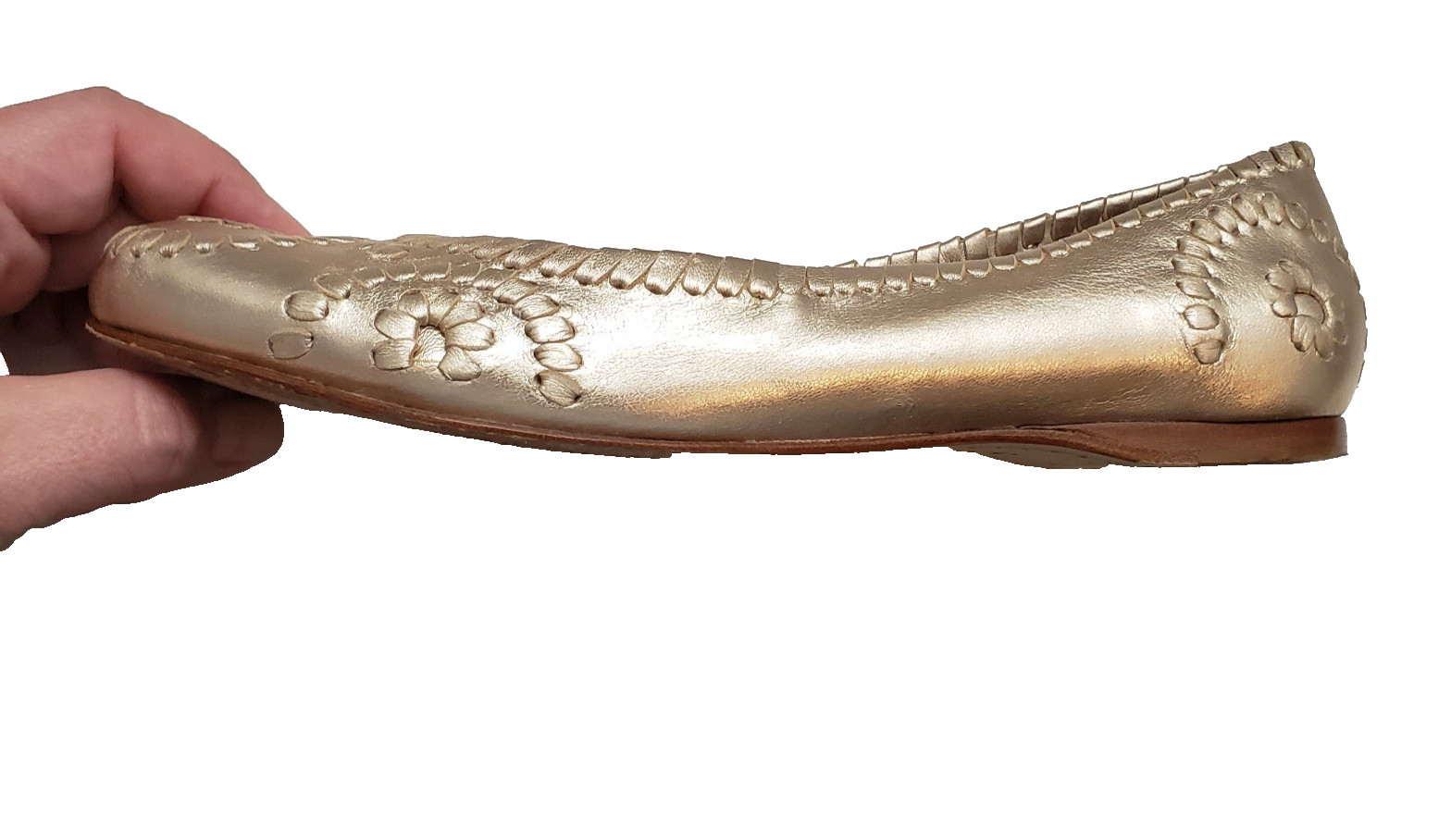 Jack Rogers Womens Gold Navajo Whipstich Leather Ballet Flats Size 6 1/2 Boho