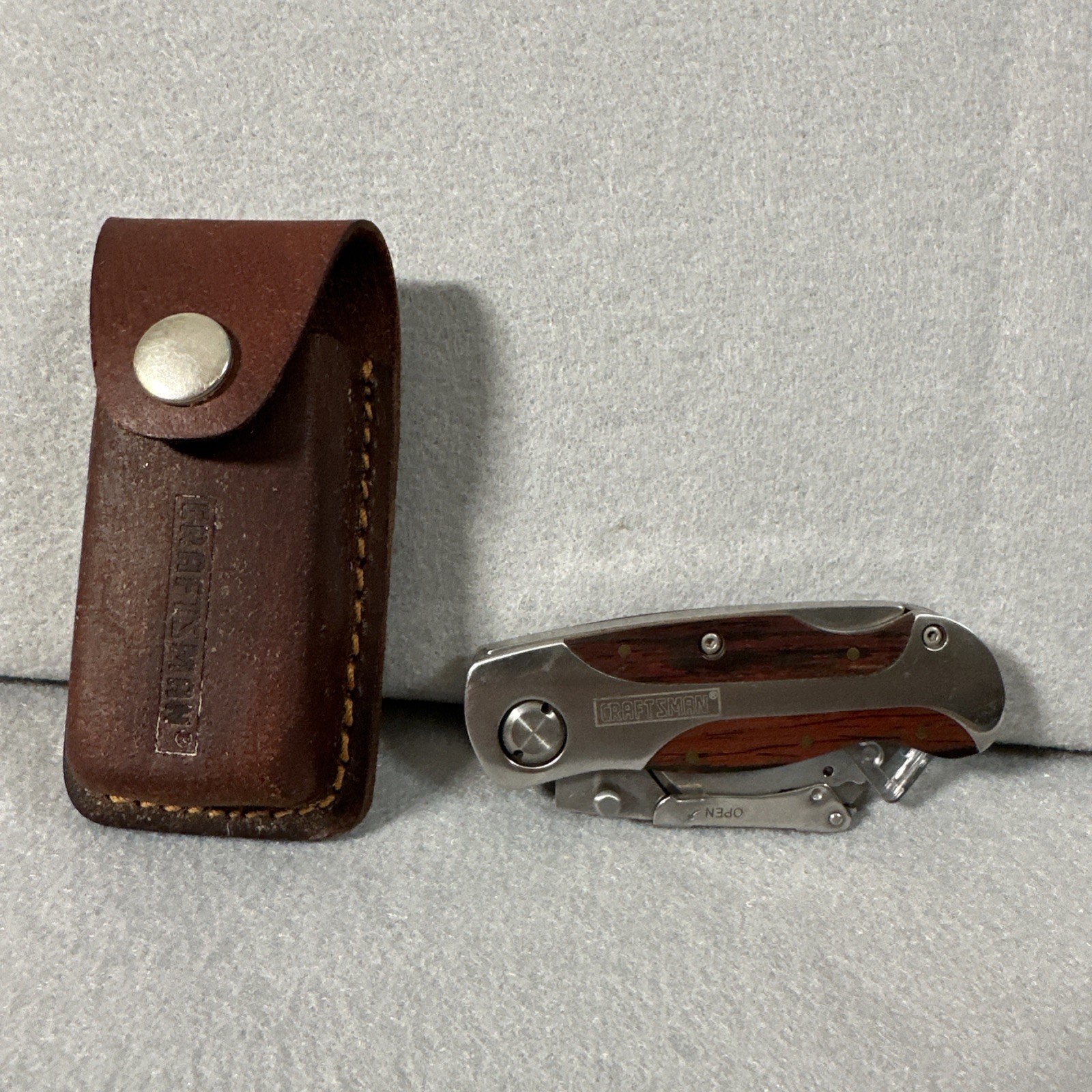 Craftsman Folding Utility Knife Lockback Box Cutter w/ Leather Sheath