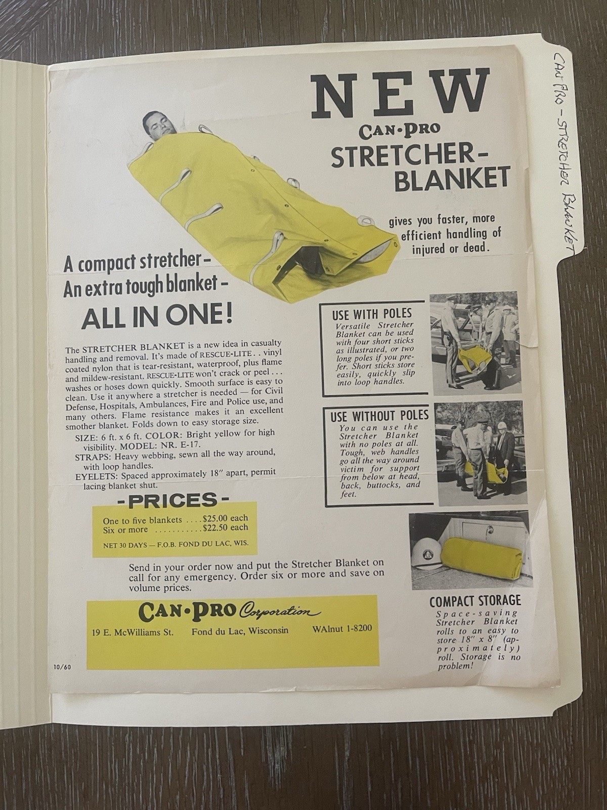 Can-Pro Stretcher-Blanket, Dump and Go Print Ads 1960