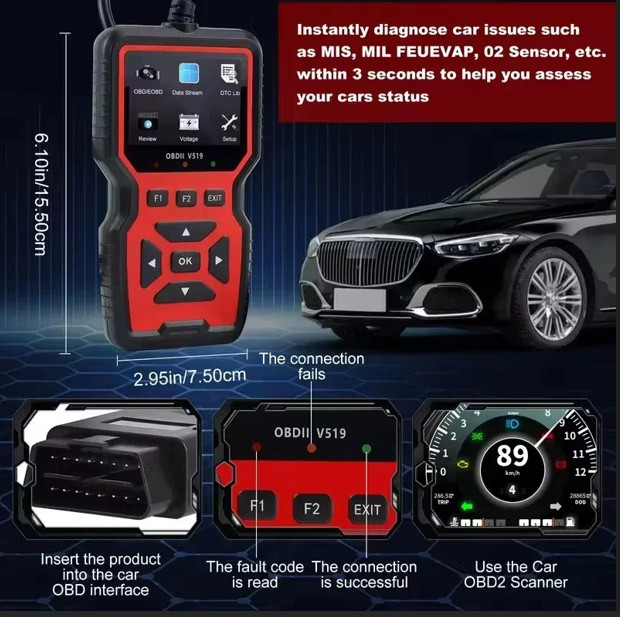 Professional OBD2 V519 Scanner - 2026 Upgraded OBDII + CAN Code Reader