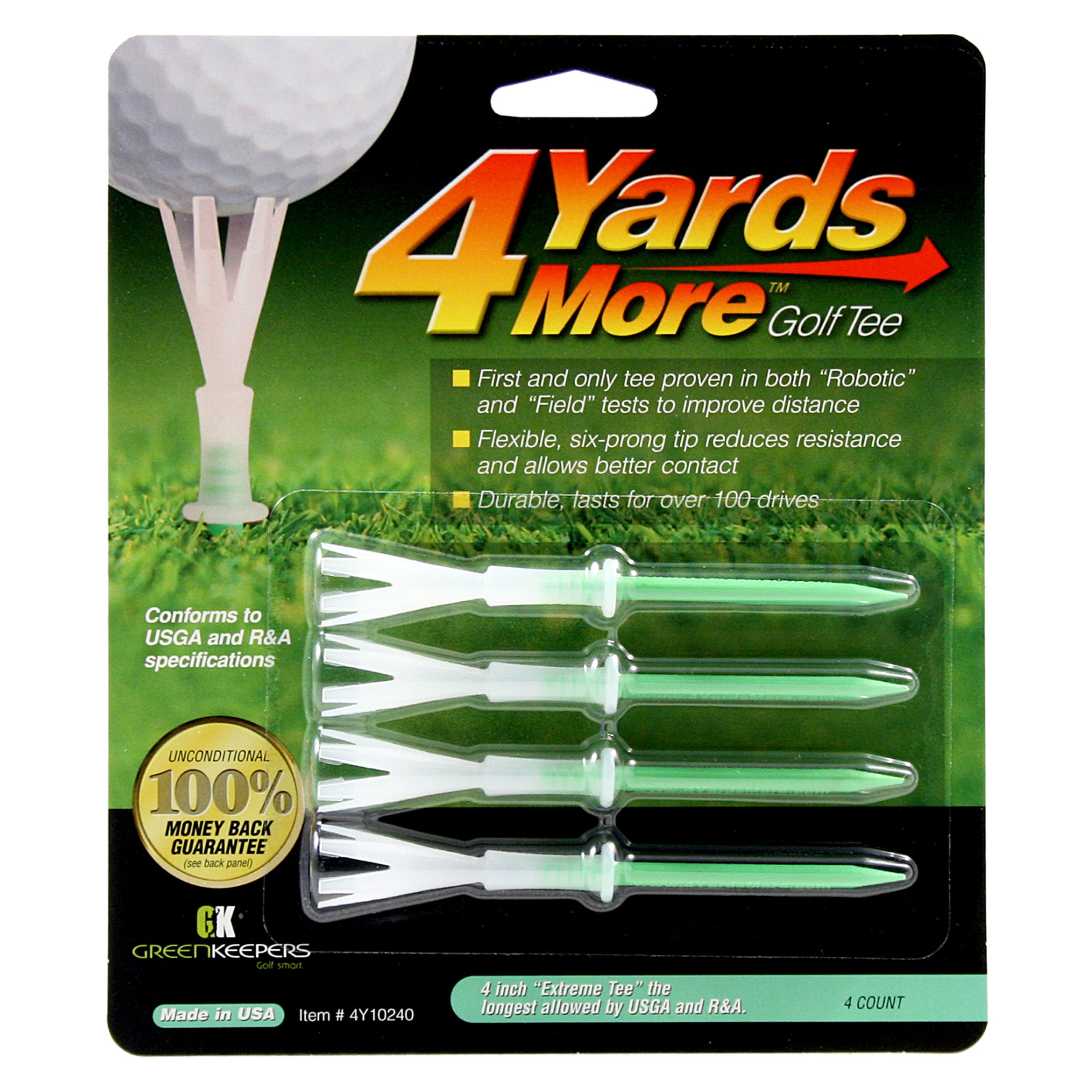 4 Yards More 4" Extreme Green Reduced Friction Plastic Durable Golf Tees