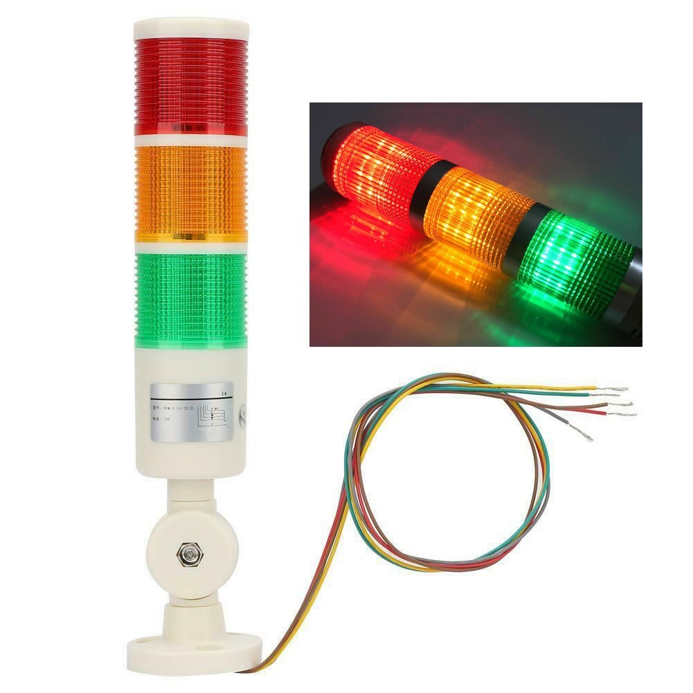 Red Green Yellow Led Stack Light Alarm Signal Tower Lamp W/Buzzer 12V New