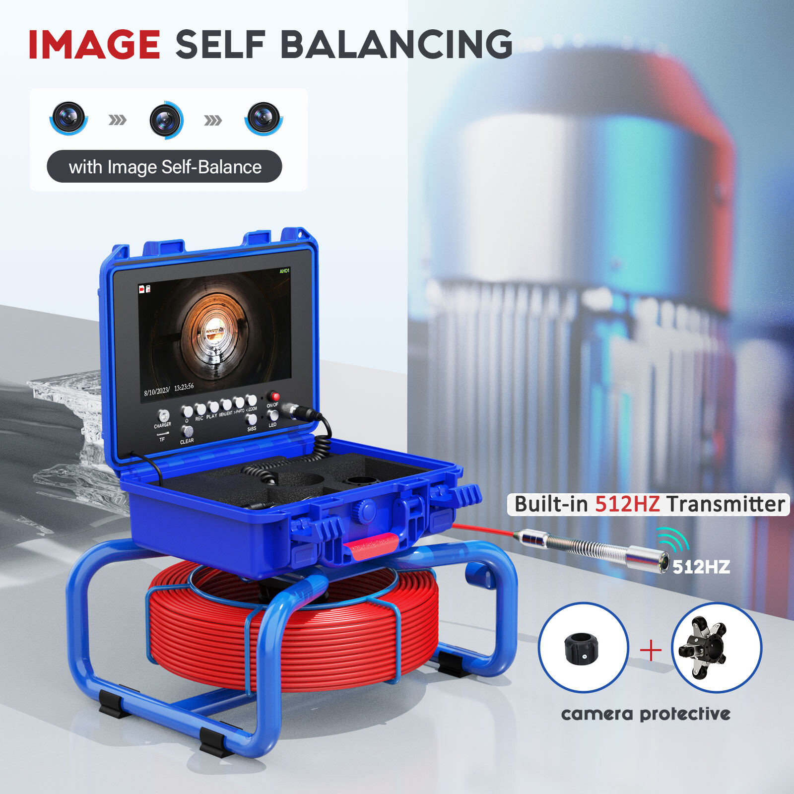 40M Sewer Camera 512hz Pipe Inspection Camera Self-leveling 9" Meter Counter DVR