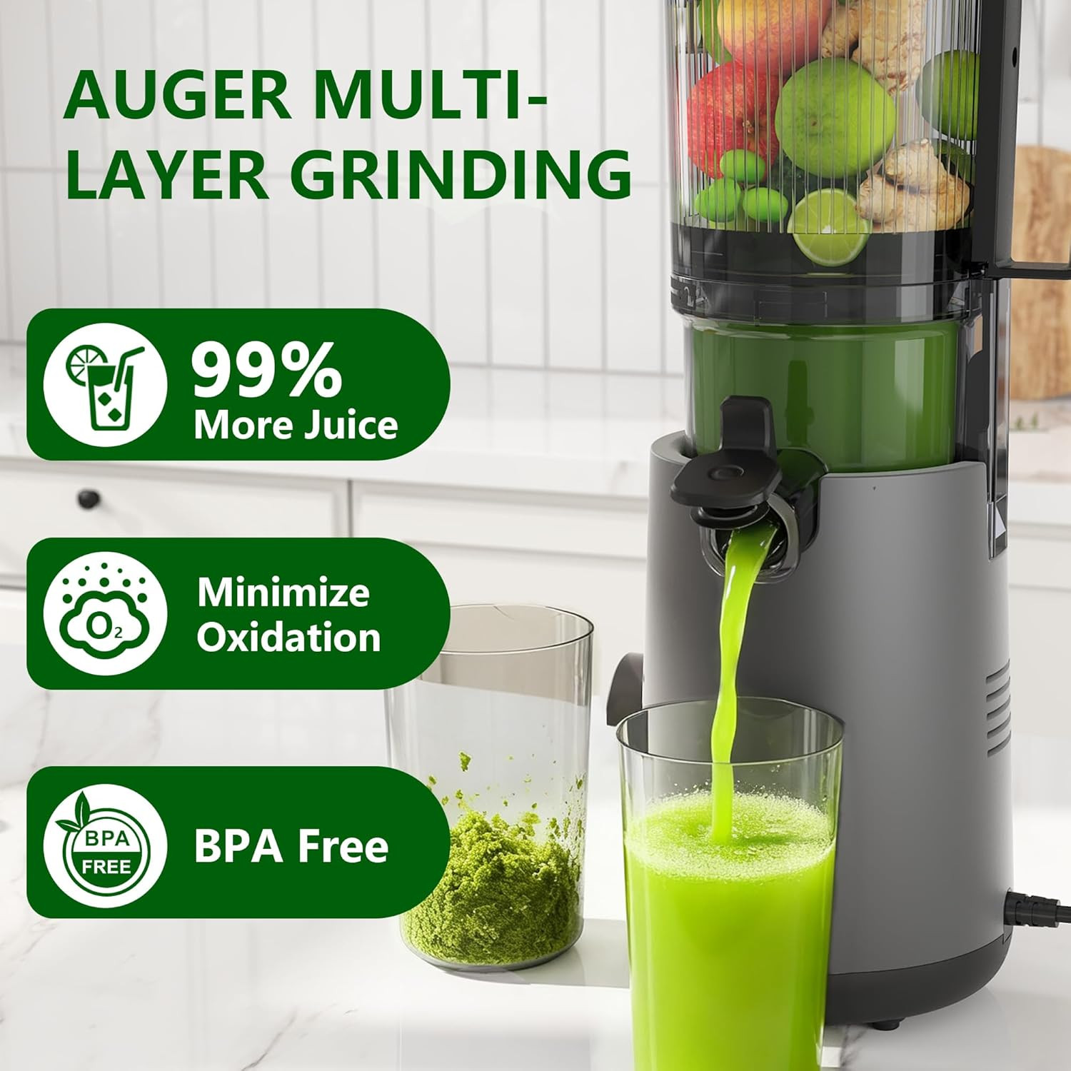 Juicer Machines, Cold Press Juicer with 5.3" Extra Large Feed Chute and Powerful